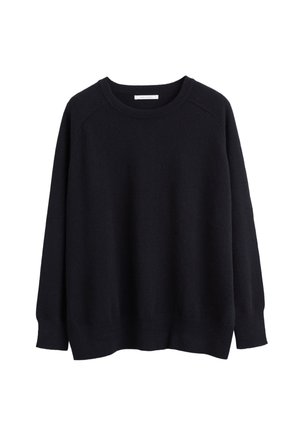 Pull noir à col rond et manches longues, présentant une coupe décontractée et des poignets côtelés, affiché sur un fond blanc.