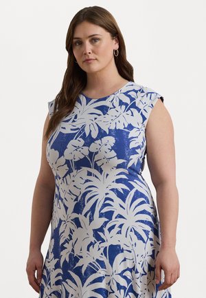 PALM-FROND-PRINT STRETCH JERSEY DRESS - Jerseyjurk - blue/white