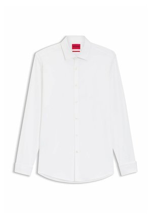 Hvid langærmet skjorte lavet af glat stof. Har klassisk krave, knaplukning og afrundet kant. HUGO-logo på kraven.
