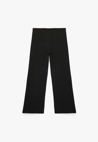 Black wide-leg pants made from a smooth, stretchy fabric. Features an elastic waistband and no visible fastenings or patterns.