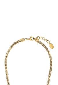 Gouden gaas ketting met een soepele, flexibele vormgeving. Voorzien van een karabijnsluiting en een verstelbare ketting met een hanger.