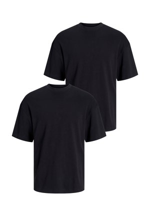 Zwei kurzärmelige T-Shirts in einfarbig Schwarz, aus Baumwolle; mit Rundhalsausschnitt, lockerer Passform und ohne sichtbare Muster oder Akzente.