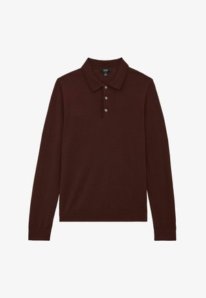 Bordeauxrød langærmet polo med klassisk krave, tre-knaps lukning og ribbede manchetter og kant. Fremstillet i et blødt materiale.