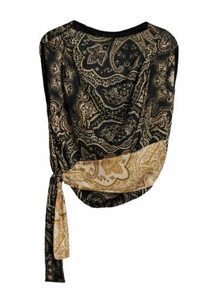BHOEM, REGULAR FIT - BLACK SATIN PAISLEY PRINTED DRAPED TOP - Blouse - black
