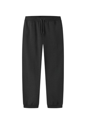 Zwarte joggingbroek van zachte stof, met een elastische tailleband met trekkoord, geribbelde enkels en een losse pasvorm.