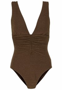Mint Velvet PLUNGE RUCHED - Badpak - bronze sparkle rib