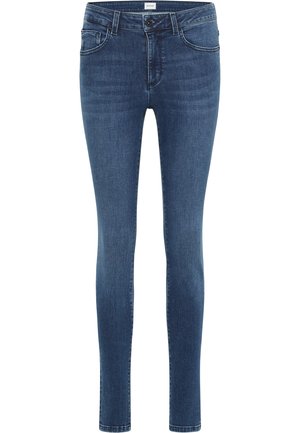 Slim-fit mørkeblå denimjeans med et klassisk fem-lomme design, knap- og lynlås-lukning samt subtile syninger.