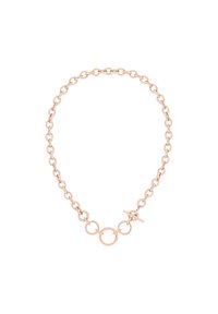 Rosaguld kæde halskæde med vekslende led og en toggle-lås med en cirkulær detalje. Glat tekstur hele vejen igennem.