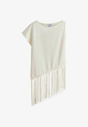 Next, REGULAR FIT - SLEEVELESS ASYMMETRIC FRINGE TASSEL TOP - Bluse - ecru
