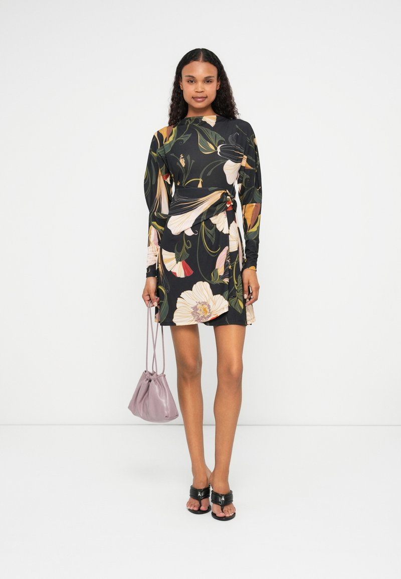 knee length dresses for ladies Ted Baker Black Long Sleeve Dress with White Collar Flare – The Hangout main image 0