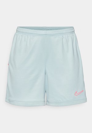 Light blue athletic shorts with an elastic waistband, featuring a pink Nike logo on the side and a mesh texture at the hem.