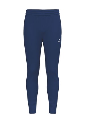 Pantalon de sport ajusté bleu marine avec taille élastique et logo Erima blanc sur la partie supérieure de la cuisse.