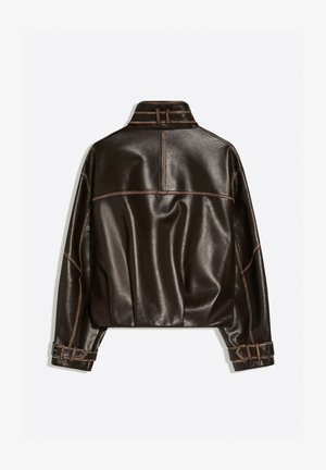 Bershka, FUNNEL-NECK JACKET - Veste en similicuir - mottled dark brown