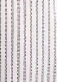 Weißer Stoff mit gleichmäßig angeordneten vertikalen karierten Streifen in Beige und Weiß, die ein sich wiederholendes lineares Muster bilden.