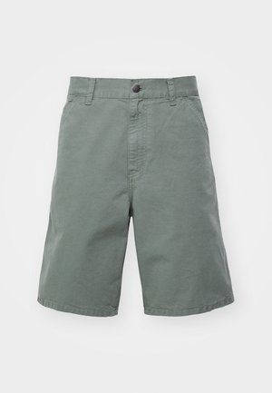 Light green cotton shorts with a button closure, belt loops, and side pockets. Features a straight cut and a lightweight texture.
