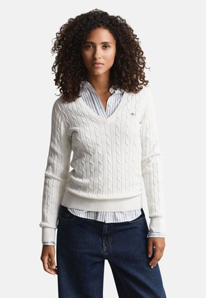 CABLE V NECK - Pullover - eggshell