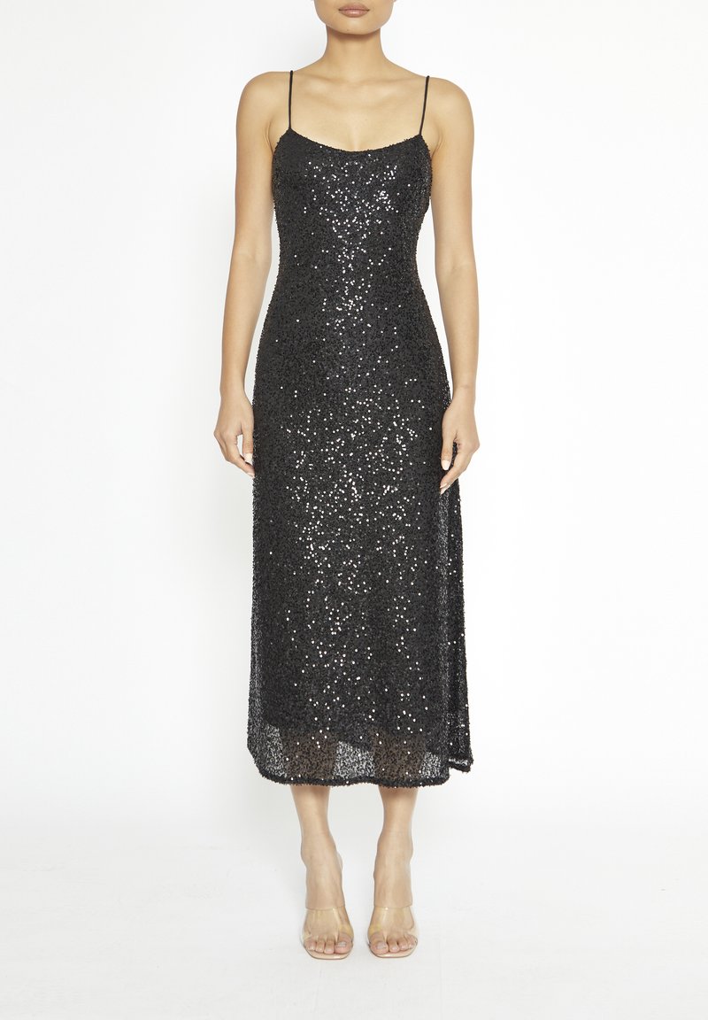 True Decadence SEQUIN MIDI SLIP  - Cocktailjurk - black sequin