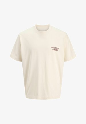 Κρέμ χρωματιστεί βαμβακερό T-shirt με κοντά μανίκια, με μικρό καφέ λογότυπο "ORIGINALS" στην αριστερή πλευρά του στήθους. Κλασική στρογγυλή λαιμόκοψη.