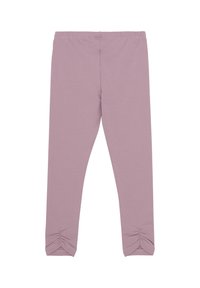 Rosa elastiske leggings med en myk tekstur, med samlet detalj ved ankler og elastisk midjebånd for komfort.
