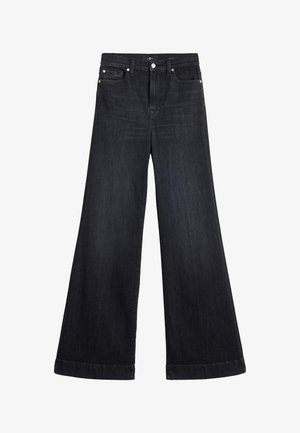 Hoch taillierte schwarze weite Jeans aus Denim mit einem schlichten Design, zwei Fronttaschen und einer dezenten Textur. Hochgekrempelter Saum.