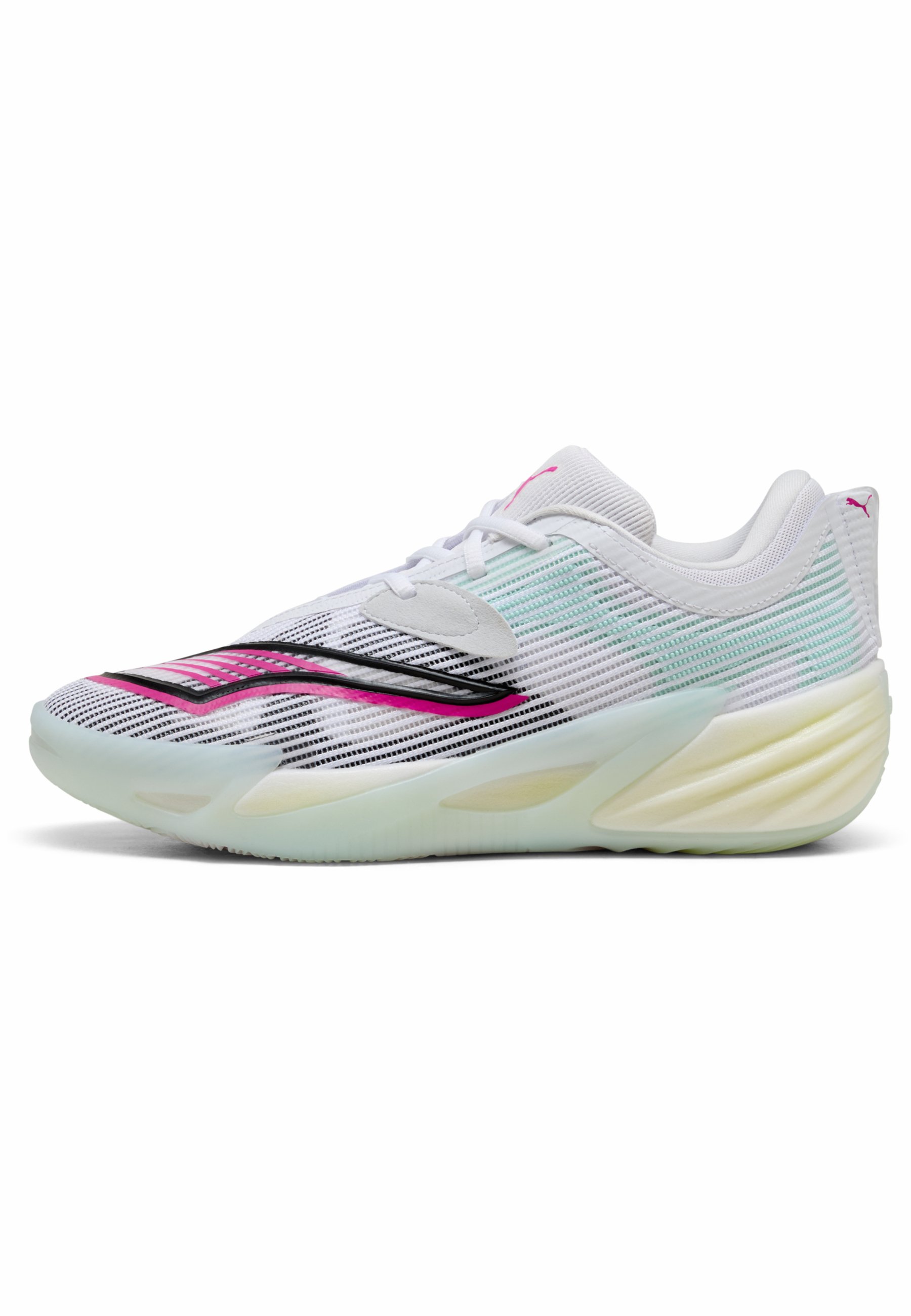Puma White Athletic Shoe with Neon Green and Pink Gradient Sole 10.5 Puma Womens 195425-02 White Neon Pink Iocell Low Top Size  main image 2