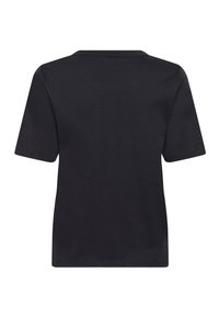 T-shirt noir à manches courtes avec col rond, en tissu de coton lisse. Pas de motifs ni d'embellissements au dos.