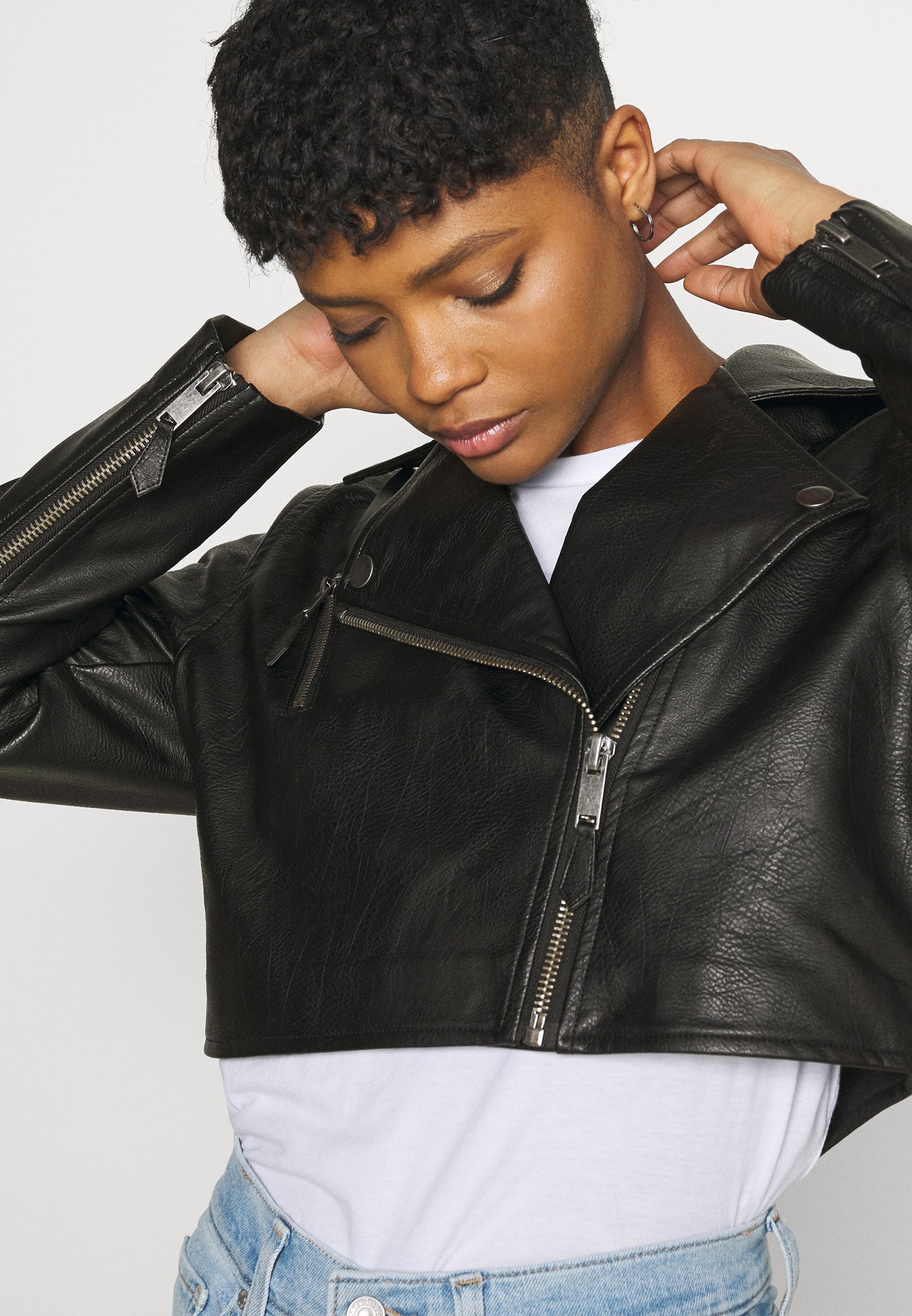 black crop biker jacket