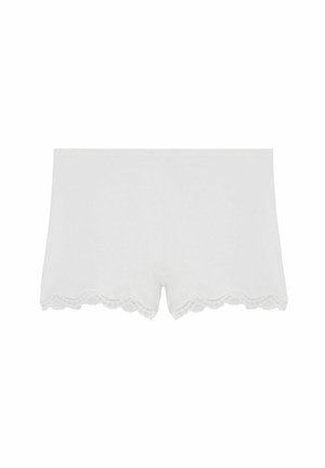 Witte katoenen short met een gegolfde kantafwerking, zachte textuur en een eenvoudig ontwerp. Geschikt voor comfortabele alledaagse kleding.