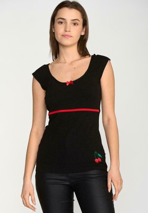 Maglietta Donna Vive Maria Summer Lolita, Scollo A V Con Rosa E Ciondolo, Nero/rosa/crema, Taglie S+
