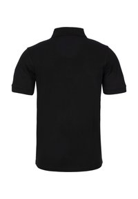 Černé polo triko z měkké bavlny, s krátkými rukávy, jednotnou barvou, tradičním límcem s klopou a rovnou spodní hranou.