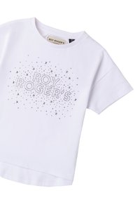 Camiseta de algodón blanca con un diseño estrellado y strass que dice "ROY ROGER'S". Mangas cortas y corte relajado.