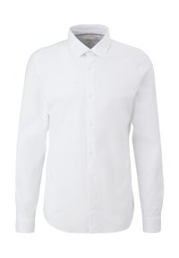 Biała longsleeve koszula z guzikami, wykonana z bawełny, z wywiniętym kołnierzykiem, przodem z listwą guzikową oraz mankietami typu barrel.