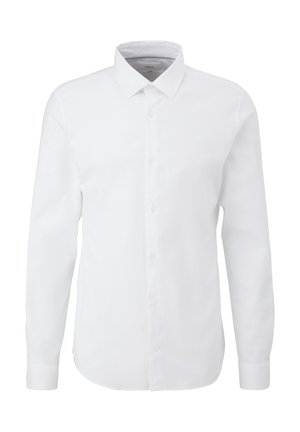 Witte langmouwige button-up shirt van katoen, met een puntige kraag, een voorpatiënt met knopen en een barreluitsluiting.