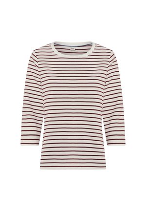Rood en wit gestreepte langemouwen top met een ronde hals, gemaakt van zachte stof; heeft evenwijdige horizontale strepen en eenRelaxte pasvorm.