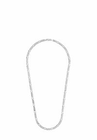 Halskette aus Sterling Silber mit verbundenen ovalen und runden Formen, polierte Oberfläche, Verschluss mit Haken, mittlere Dicke und glatte Textur.