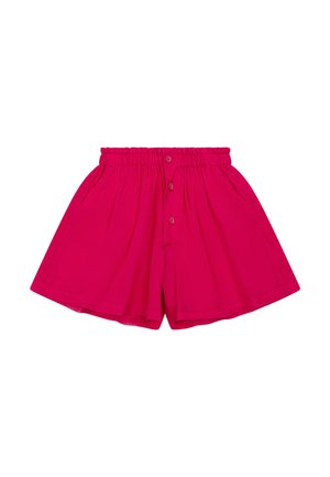 Roze katoenen korte broek met een elastische tailleband, knoopsluiting aan de voorkant, twee zijzakken en een ontspannen, vloeiende pasvorm.