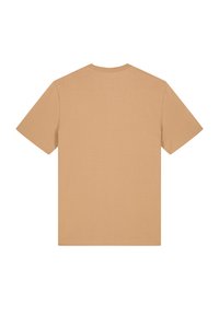 Lichtbruine t-shirt met korte mouwen en een ronde hals, gemaakt van zachte stof, met een eenvoudige, onverfraaide achterkant.