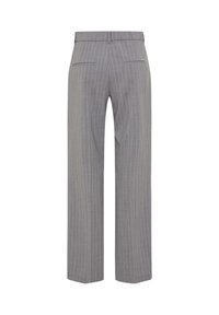 Grijze gestreepte broek met een wijde paskleur, voorzien van een gladde textuur, twee achterzakken en een op maat gemaakte tailleband.