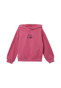 Felpa rosa con cappuccio, dotata di maniche lunghe e vestibilità comoda. Scritta "LEO LOVE" in nero sul davanti. Materiale morbido e testurizzato.