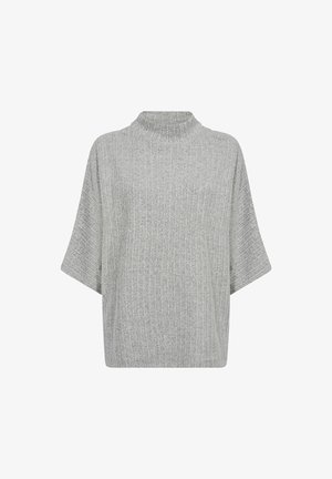 Grijze, korte mouwen, coltrui gemaakt van ribgebreid stof, met een losse, boxy pasvorm en een gestructureerd patroon.