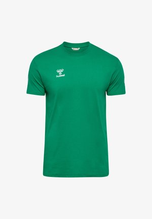 Grön kortärmad T-shirt av bomull. Har en vit logotyp på bröstet och rund halsringning. Mjuk textur med avslappnad passform.