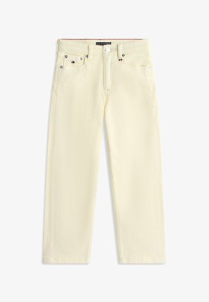 Off-white straight-fit jeans met vijf zakken, zilveren klinknagels, knoopsluiting en subtiele Tommy Hilfiger vlaglogo-details.