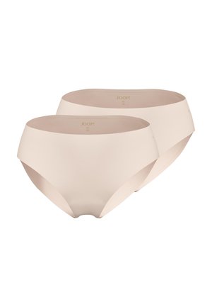 Zwei nahtlose Damen-Slips in hautfarben mit mittelhohem Taillenbund und dezentem JOOP!-Logo auf der Innenseite des Taillenbundes.