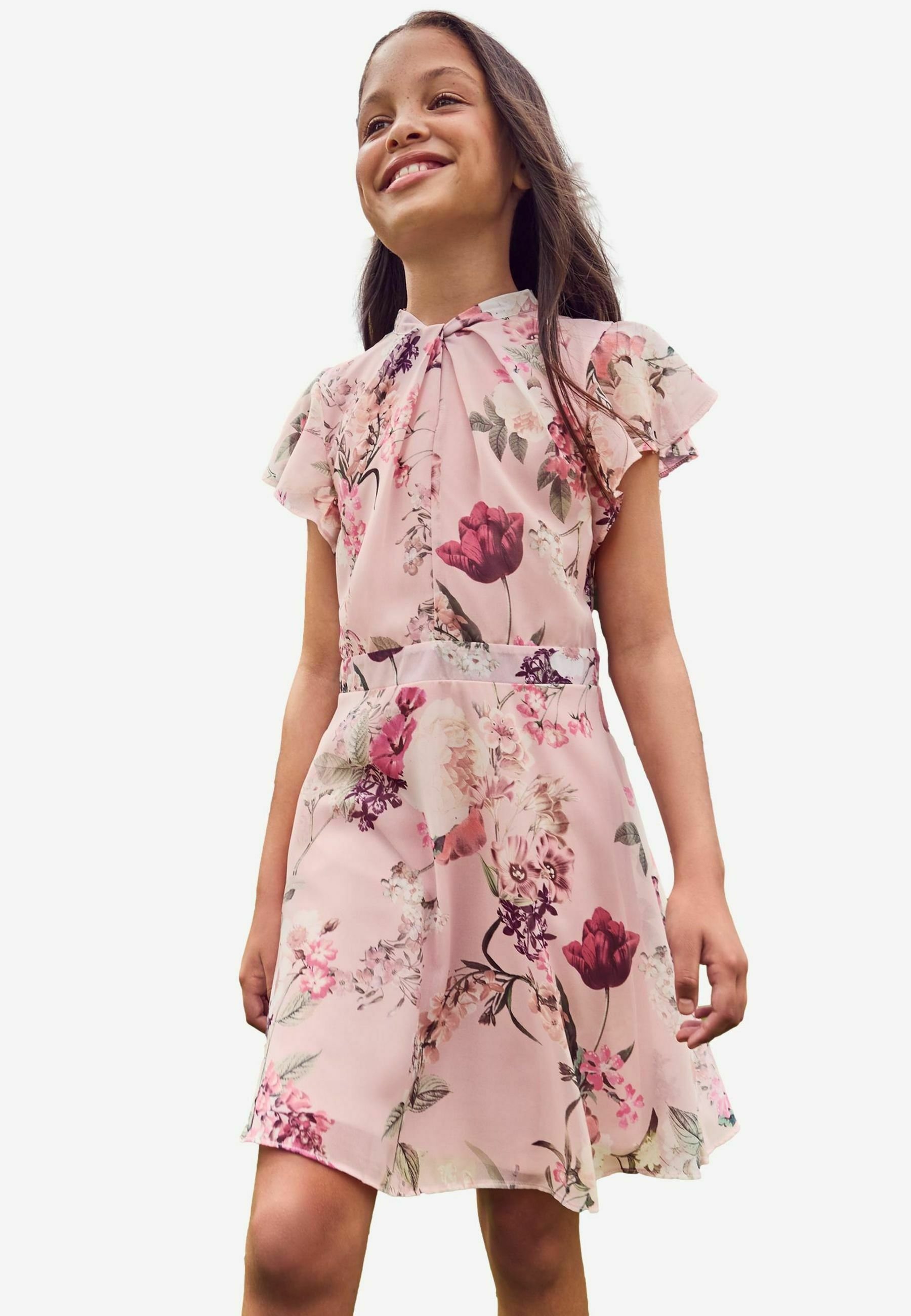 Lipsy TWIST NECK FLUTTER SLEEVE REGULAR FIT - Day dress - pink chiffon  occasion/pink - Zalando