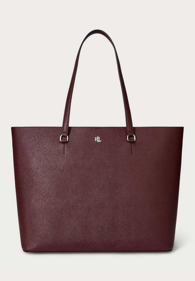 Lauren Ralph Lauren CROSSHATCH LEATHER LARGE KARLY TOTE - Shoppingveske - dark garnet