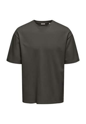 Mørkegrå T-shirt med korte ærmer og rund hals, lavet af blød bomuld, med et enkelt, utrættet design og en afslappet pasform.