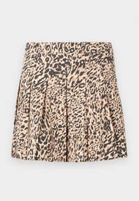 Jupe à imprimé léopard avec des plis, fabriquée dans un matériau léger, dans des nuances de beige et de marron, avec une taille élastique en haut.