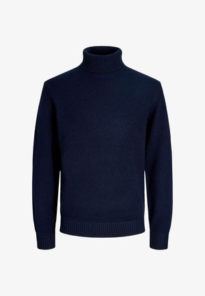 Námornícky modrý rolák vyrobený z textúrovaného úpletu. Má rebrované manžety a lem, s priliehavým strihom a bez ďalších vzorov.