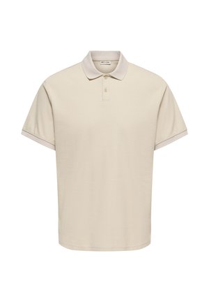 Polo beige à manches courtes avec patte de boutonnage à deux boutons et col, en tissu texturé.