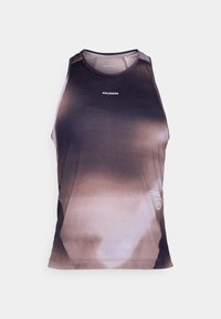 Herren Tanktop ohne Ärmel in einem Farbverlauf von Schwarz und Braun, mit Netzstruktur und flachen Nähten für Komfort. Markenlogo sichtbar.